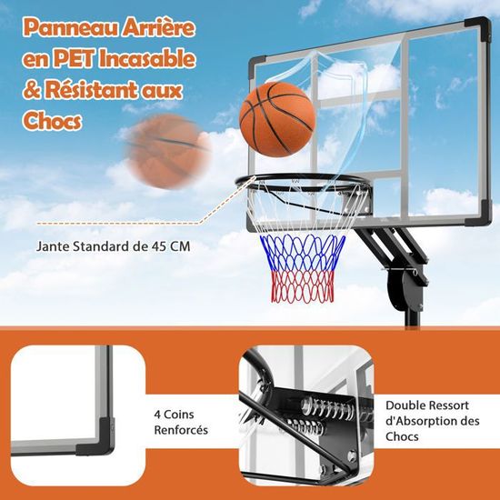 Panier De Basket COSTWAY Réglable En Hauteur 149-305 Cm – Base Remplissable + Sac De Poids, Pour Ados Et Adultes