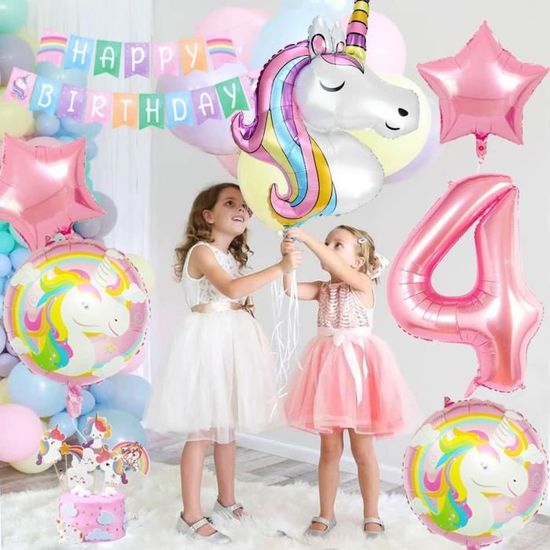 Ballon Licorne 16 Pièces Ballons 4 Ans Ballon Coeur Arc En Ciel Etoile Decoration Anniversaire Licorne Fille pour Anniversaire Fête, Baby Shower, Fête à Thème