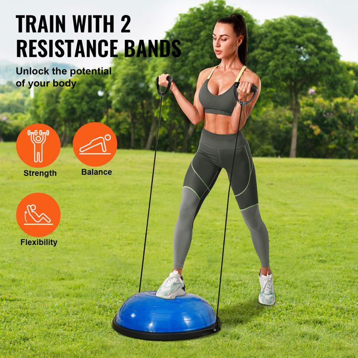 PROIRON Ballon D'Équilibre 47cm/60cm Demi Ballon Yoga Avec Pompe Et Bandes De Résistance - Utilisable 2 Côtés
