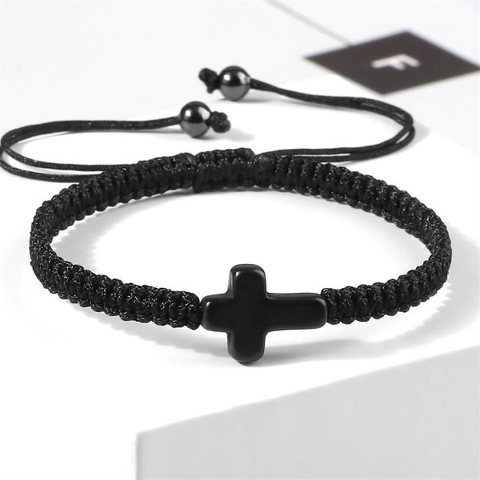 Vert - Bracelet à breloques en croix pour hommes, ajustable, porte bonheur, rouge, noir, bleu