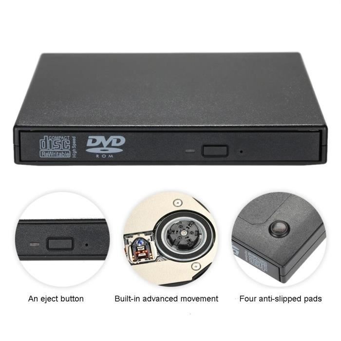Lecteur de disque optique externe USB 2.0 Slim DVD-RW-CD-RW avec