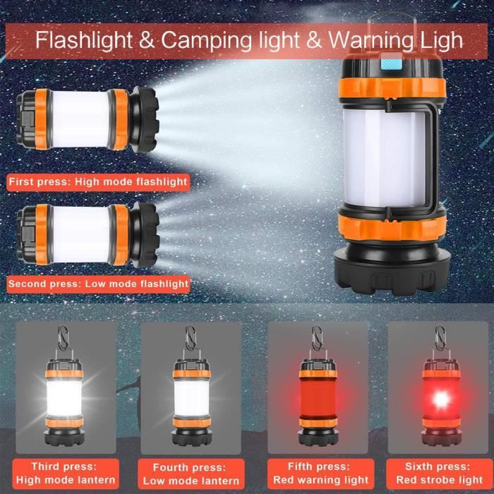 Lot De 4 Lanternes De Camping LED Rechargeables - Éclairage Solaire Et Sur Batterie, Noires En ABS