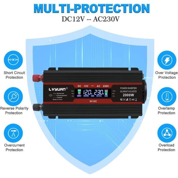 Convertisseur 12V 220V 3000W - Onduleur Avec USB, Écran LCD Et Télécommande