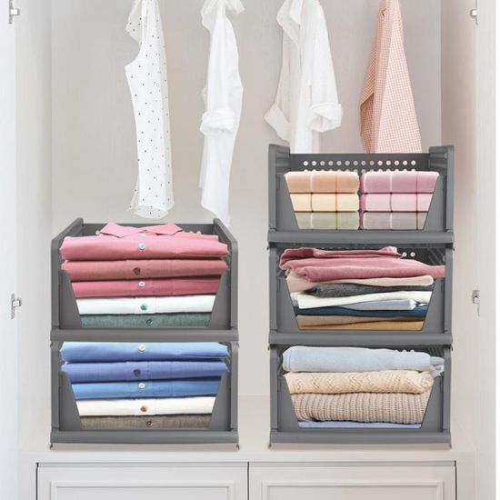 10 Organisateurs Vêtements Plastique Blanc - 33x26x10 Cm, 4 Cases, Empilables, Gain De Place