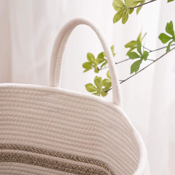 YOUDENOVA Corbeille à Linge Pliable Corde Coton 38x50cm - Panier Rangement Grand Noir