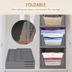Lot 4 Paniers Rangement Pliables Tissu Gris/Blanc - Grande Capacité