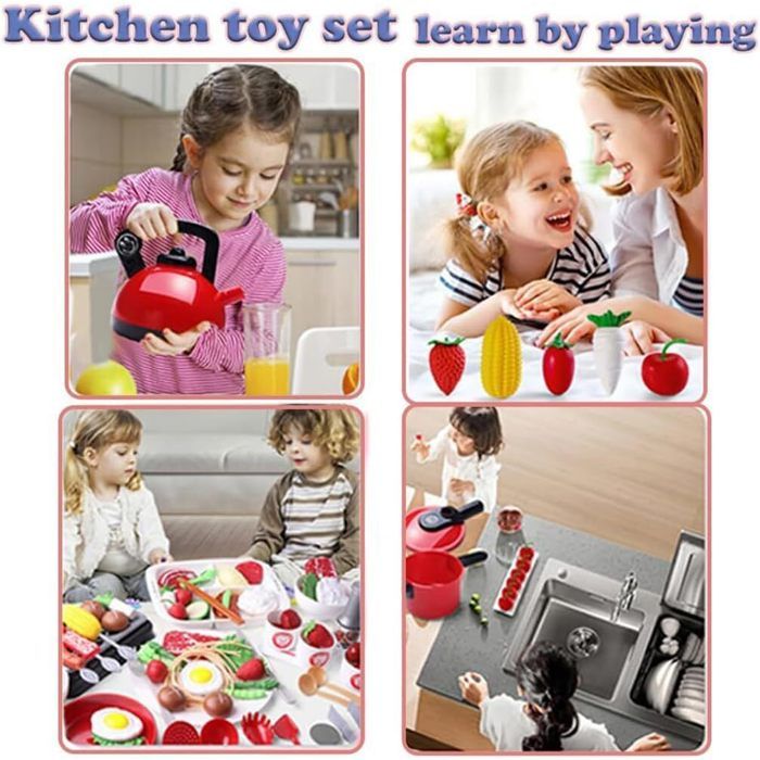 Accessoire Cuisine Enfant 76 Pièces – Jeu De Rôle Chef, Pots Casseroles, Aliments Fruits Légumes, Dès 3 Ans