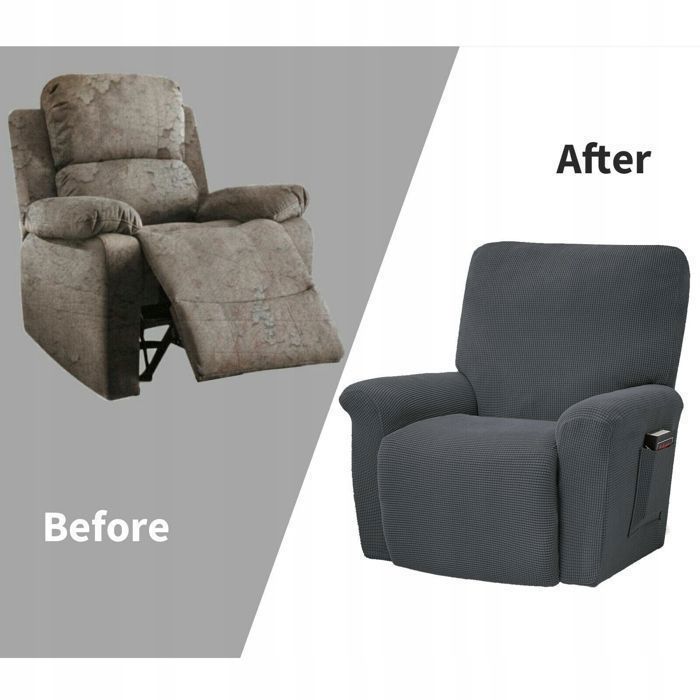 Lot 4 Housses Fauteuil Relax Velours Extensible Bordeaux - Protection Complète Avec Poches, Antidérapantes