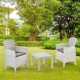 Dmora Salon intérieur et extérieur composé de : 2 fauteuils et 1 table basse, avec coussins, Made in Italy, coloris blanc-0