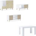 Ensemble Wind, Salon, Buffet-Meuble tv-table basse-table fixe, Couleur blanc, portes et tiroirs couleur chêne, RF937-0