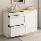IDMARKET Buffet bas de cuisine 120 cm casserolier VITO plan de travail H.83 cm 1 porte + 3 tiroirs blanc et plateau façon hêtre