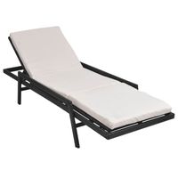 Transat chaise longue bain de soleil lit de jardin terrasse meuble d exterieur avec coussin resine tressee noir