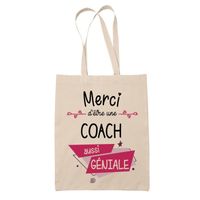 Tote Bag Merci Coach Géniale | Idée Cadeau Collègue Travail Retraite Sac Cabas Réutilisable