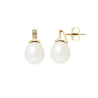 Boucles d'Oreilles Perles de Culture Blanches, Diamants et Or Jaune 750-1000 -   - Blue Pearls 5072