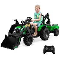 Tracteur électrique pour enfants DREAMADE avec excavatrice et remorque, télécommande 2,4G, lumière et son, vert