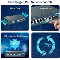 Switch PoE YuanLey 11 Ports Gigabit,8 Ports PoE+ 1000Mbps,2 Gigabit Uplink,1 SFP Port