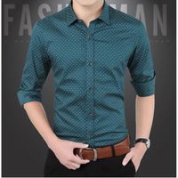 Hommes Casuals Chemise Coton Mince Impression florale Manche Longue Affaires Loisir Shirt blouse Printemps et été Vert