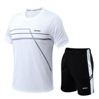 Ensemble T-shirt et Short Vetement de Sport Homme - Respirant - Séchage Rapide - Blanc