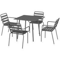 Salon de jardin 4 places 5 pièces - table à manger 4 chaises empilables - acier thermolaqué gris
