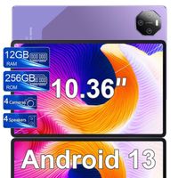 Tablette Android 13, Tablette 10,36"UHD+1920*1200,12Go RAM+256Go ROM(1To TF), Tablette Tactile WiFi6,8 Cores 7000mAh 5MP+13MP Violet