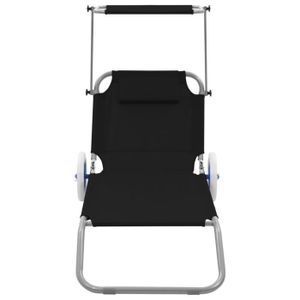 CHAISE LONGUE Chaise longue pliable MAD - Noir - Avec auvent et roues - Capacité de charge 120 kg