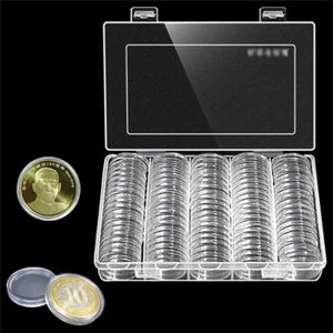 BAC DE RANGEMENT OUTILS JZ Boite de Rangement Pour Pièce Monnaie 30mm Souvenir Capsule Plastique Coin Collection Clair +100pcs Boîte Ronde