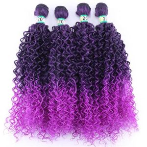PERRUQUE - POSTICHE M1b-purple16 16 16 16 inch  -Tissage synthétique en fibre textile Tissage, mèches Afro bouclées crépues, couleur rose, lot de 4 pièc