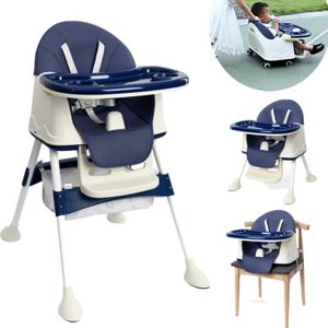 CHAISE HAUTE  Chaise haute pour bébé enfant 3 en 1 - Plateau Amovible -  Chaise Enfant à roulettes - Harnais 5 points Bleu