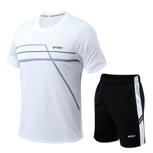 ENSEMBLE DE SPORT Ensemble T-shirt et Short Vetement de Sport Homme - Respirant - Séchage Rapide - Blanc