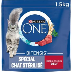 CROQUETTES LOT DE 4 - PURINA ONE - Croquettes pour chat Stérilisé au Bœuf - sac de 1,5 kg