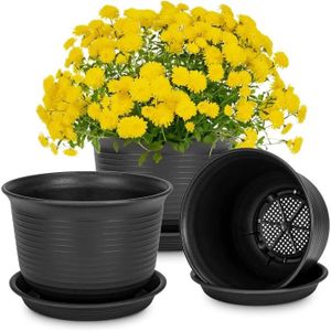 Plastique Plante Fleur Pot jardiniere avec Soucoupe bac rond brillant maison jardin Ki 1X 