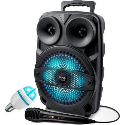 Enceinte karaoke sono dj koolstar autonome mobile sur batterie 8 - 200w -  usb-bluetooth-sd + micro + tel + ampoule diams-3led - Conforama