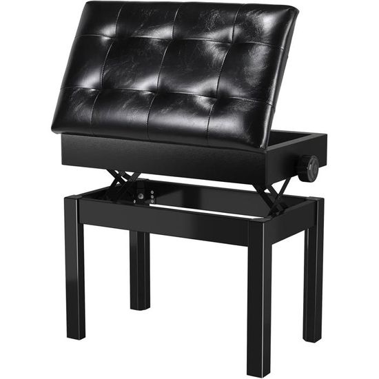 Tabouret De Piano Réglable 48-58 Cm – Siège Confort Cuir PU, Rangement Partitions, Charge 200 Kg – Noir Élégant