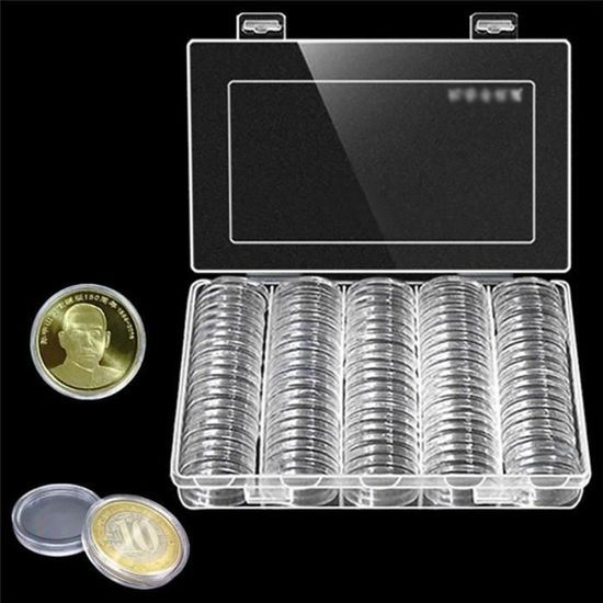 Allume Boîte de rangement en plastique pour pièces de monnaie en argent  16/25/30/46 mm Boîte de collection de pièces de monnaie transparente pour  pièces graduées 