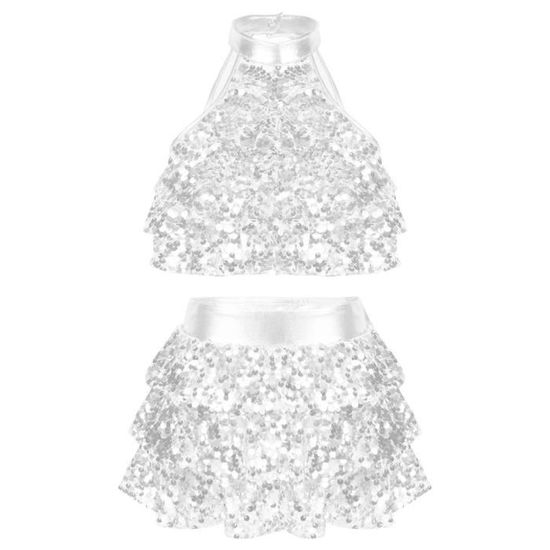Freebily Femme Justaucorps de Gymnastique Brillants Or Paillettes Sans