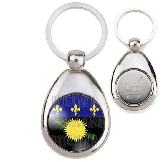 Porte-Clés Acier Goutte Drapeau Guadeloupe Gwada Emblème Soleil Canne à