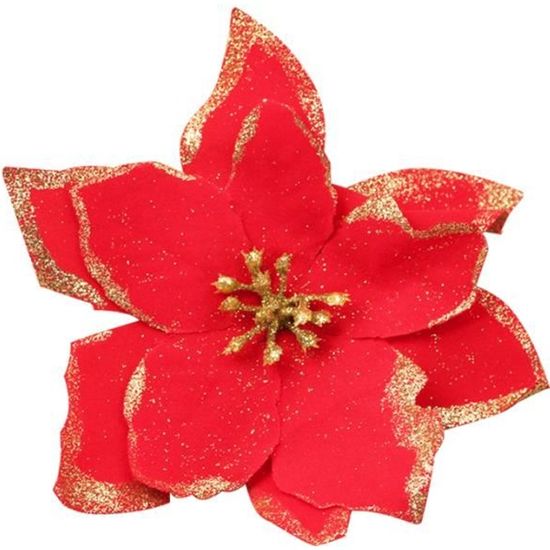 10 décorations de fleurs de Noël en plastique 13 cm Décoration de fleurs-Noël rouge