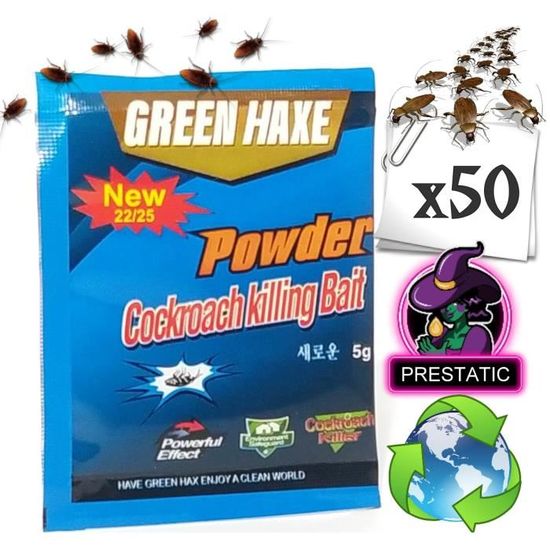 Prestatic - LOT DE 50 SACHETS DE POUDRE ANTI, PIEGE, CAFARD, BLATTE,  INSECTICIDE -PRENIUM ULTRA PUISSANT