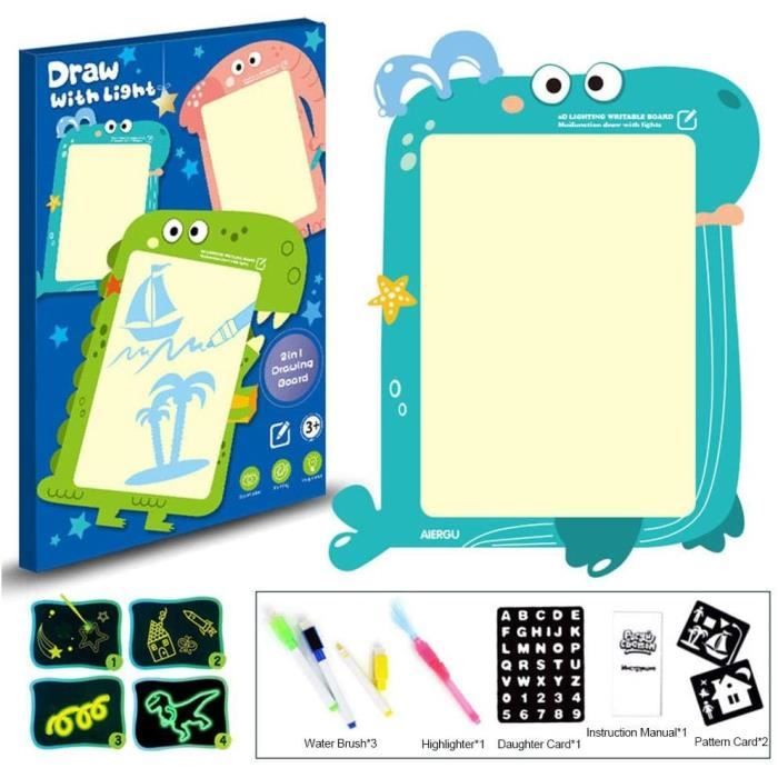 Tableau à Dessin LED Enfants 30x20 Cm - 6 Couleurs, 4 Modes Lumière, Stylo 7 Couleurs, Support Inclus
