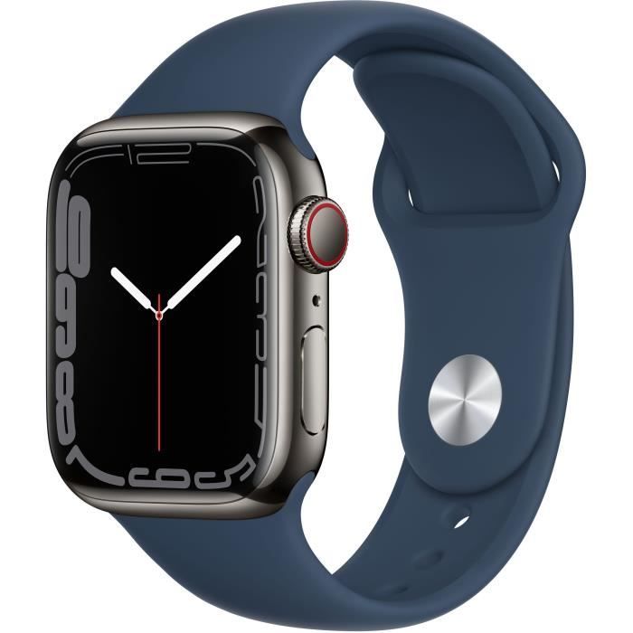 Apple Watch Series 7 GPS + Cellular - 41mm - Boîtier Graphite Stainless Steel - Bracelet Abyss Blue Sport