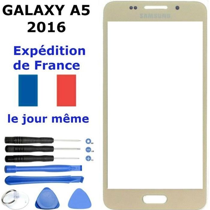 Vitre Avant Samsung GALAXY A5 2016 OR - GOLD - Doré (Remplacement Sur Écran Lcd Tactile ) SM-A510 + Kit 8 Outils
