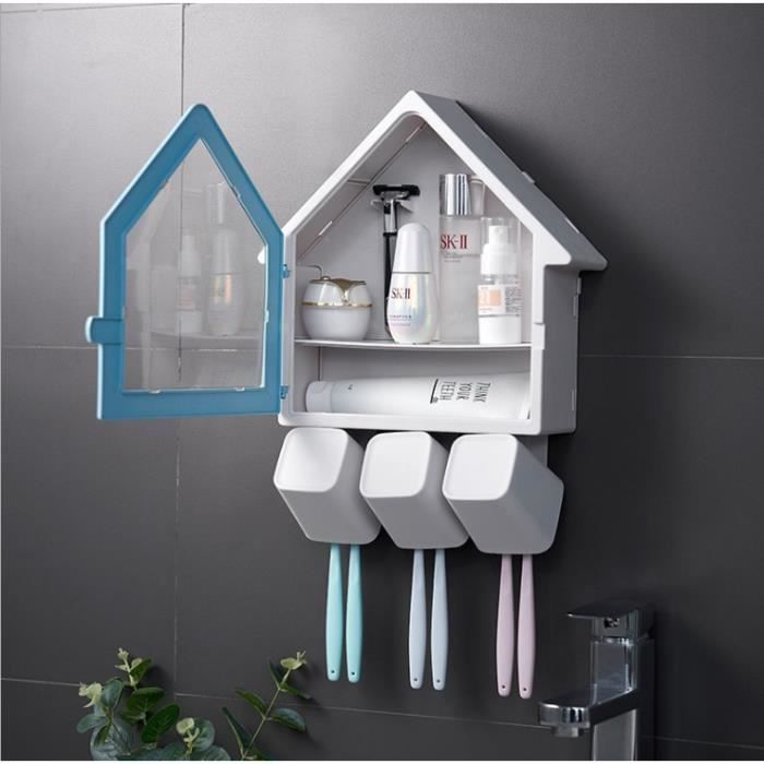 Jetcco porte-brosse à dents mural pour petite maison Multi-fonction ensemble de tasse de lavage Étagère cosmétique bleu