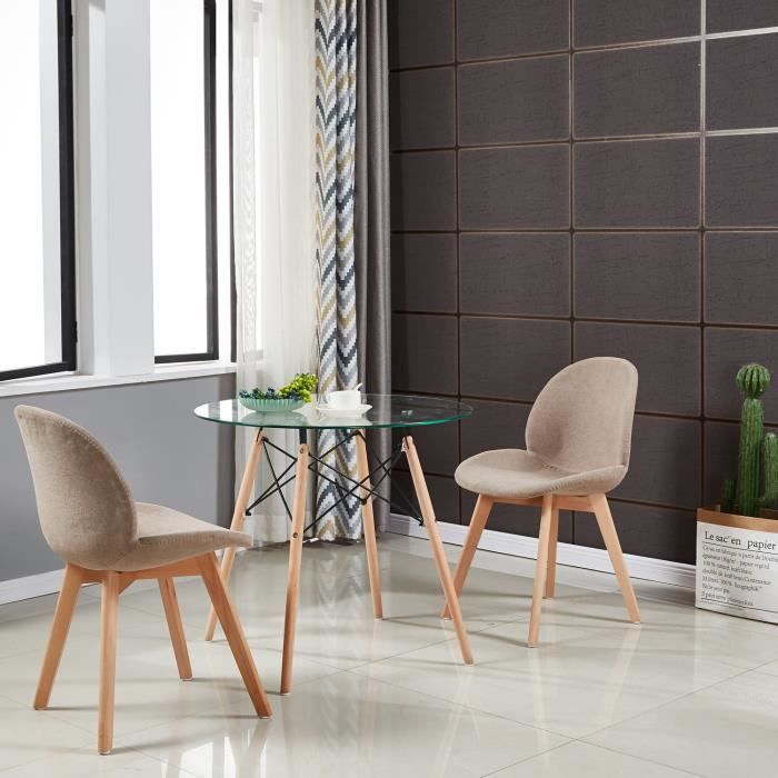 IPOTIUS Table Salle à Manger Ronde Scandinave Design, Pieds en Bois et Armature en Métal, 80x80x75cm Transparent