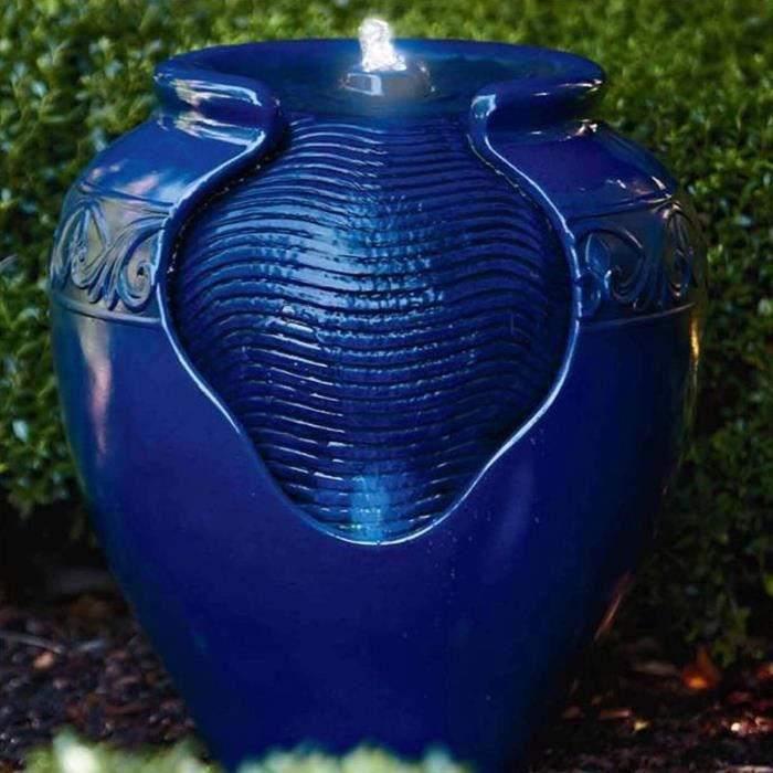 Fontaine extérieure de jardin décoration chute d’eau cascade pot amphore bleu pompe éclairage LED Teamson Home YG0036AZ-EU