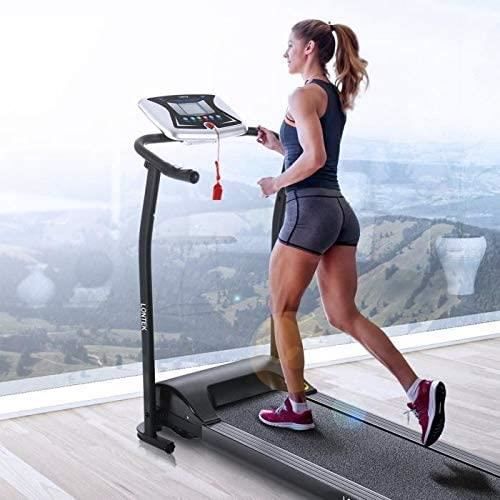 Lontek 502 Tapis de Course Pliable, Vitesse Jusqu’à 10 km/h, Fréquence Cardiaque, avec Écran LCD, Tapis Roulant Motorisé avec 12 Pro