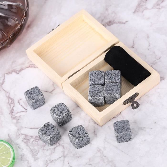 Glacons 9Pcs Whisky Vin Chilling pierres Set Bar maison Boisson Refroidisseur Rochers Boîte En Bois Sésame Gris