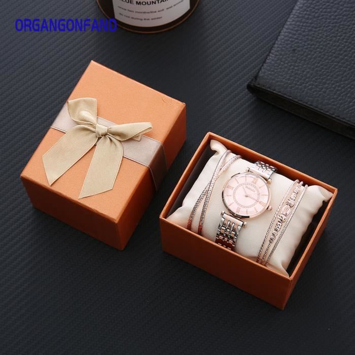 Organgonfand Coffret Cadeau Montre femme - Bracelet + montre à quartz- lot de 3 bijoux femme
