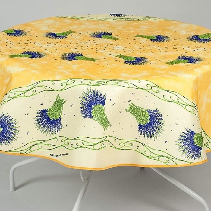 Nappe Antitache Ovale - Infroissable et 100% Polyester - Ø 160 cm - 4/6 couverts - Bouquet de Lavande - Jaune - Intérieur ou