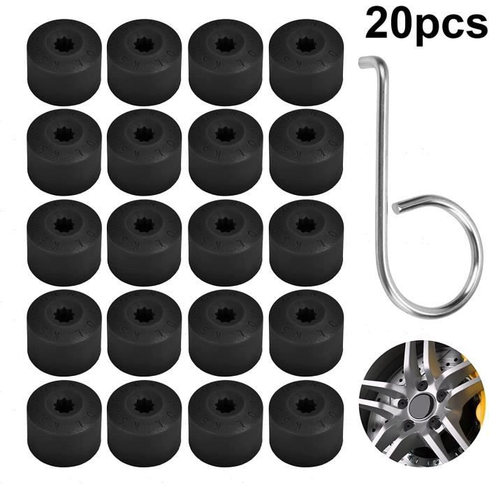 Lot De 20 Cache-écrous De Roue Universels Avec 2 Outils De Démontage