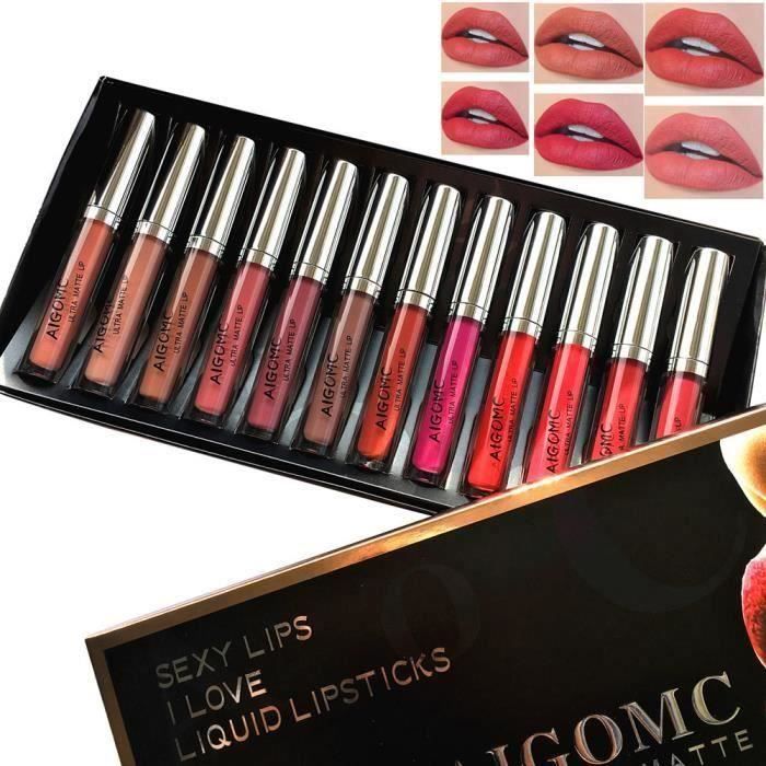 12PCS New Mode étanche Matte Lipstick liquide cosmétique Sexy Lip Gloss Kit rw15498